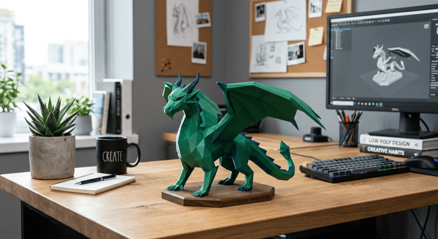 The Emerald Guardian: A 3D model in Low-Poly Engineering (STL - 3MF)