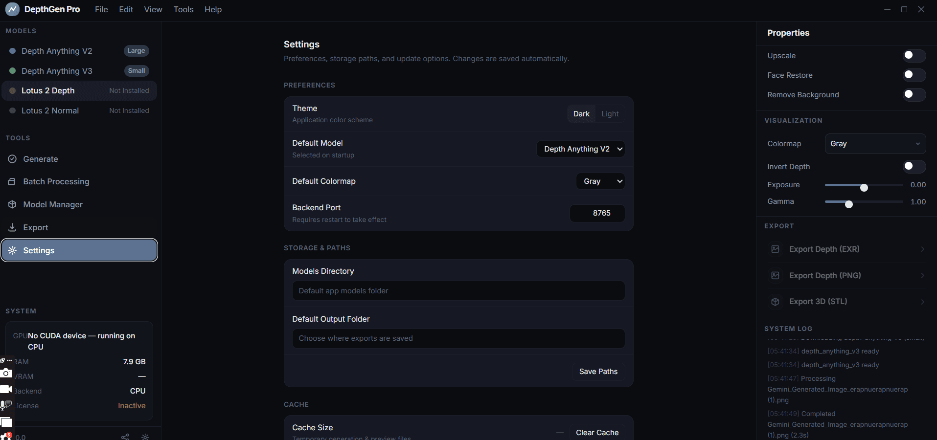 DepthGen Pro batch processing queue
