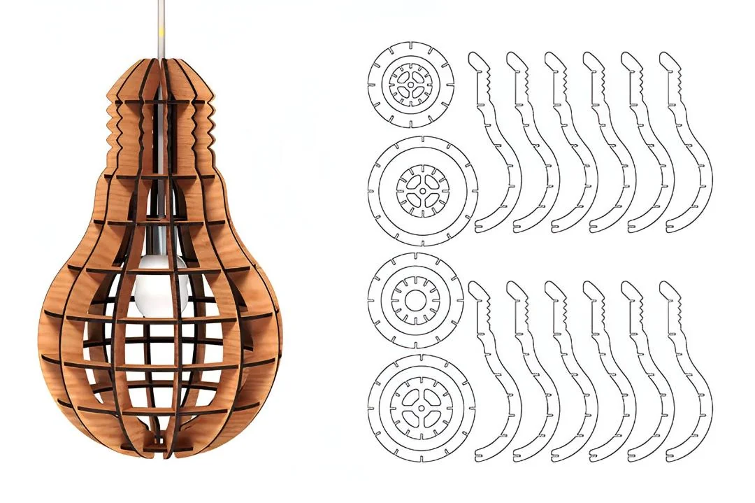Illustration for Modern Wooden Lamp Design (DXF & SVG Files) for CNC & Laser Cutting