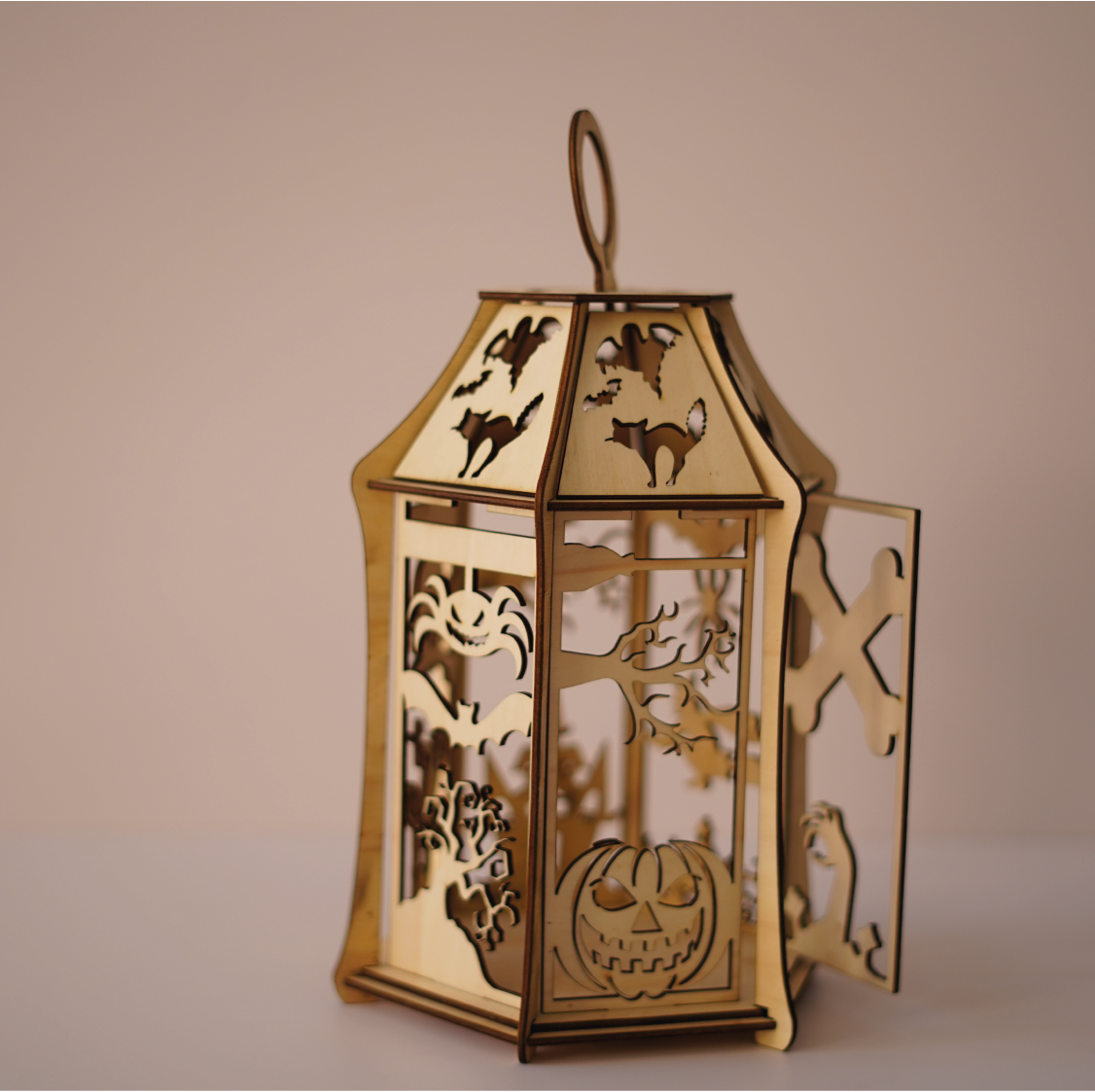 Illustration for Halloween Wooden Lantern – Laser Cut Files (SVG, EPS, PDF) for 3mm Wood