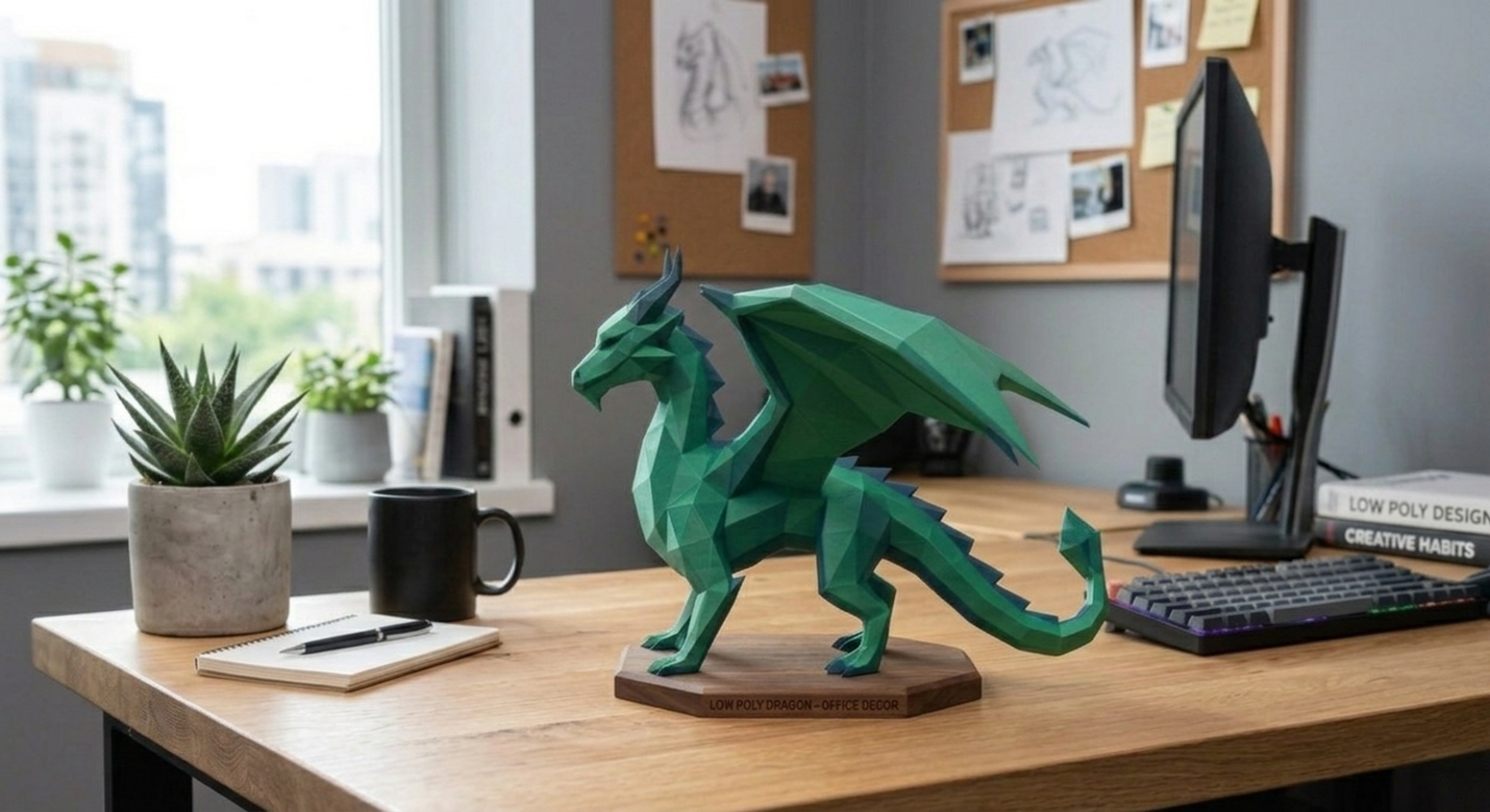 Illustration for The Emerald Guardian: A 3D model in Low-Poly Engineering (STL - 3MF)