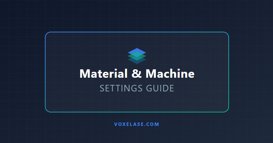 A technical grid showing optimal settings for 3D printing, laser cutting, and CNC machining on Voxelase.
