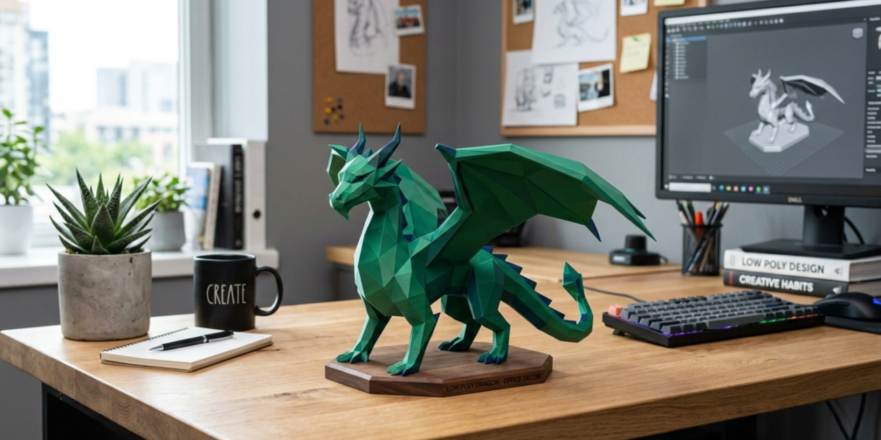 The Emerald Guardian: A 3D model in Low-Poly Engineering (STL – 3MF)