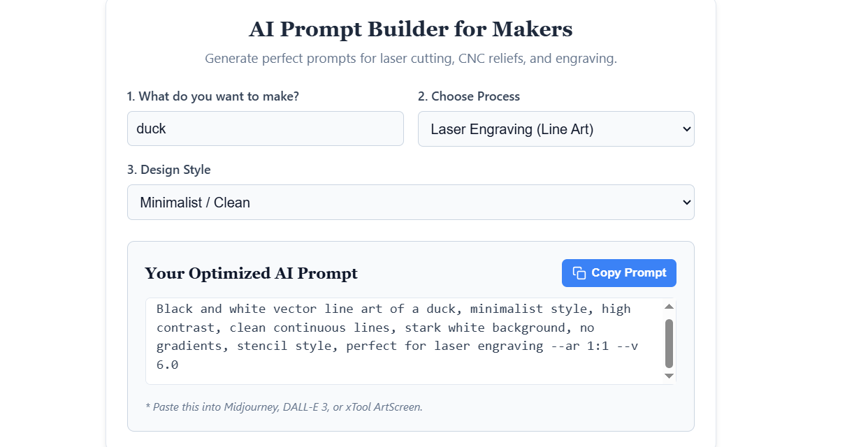 Free AI Prompt Builder for CNC, Laser & 3D Printing | Voxelase