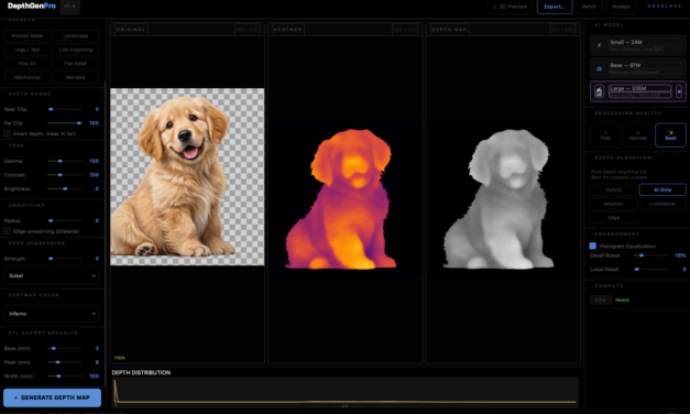 DepthGen Pro v2.4 — AI Depth Map Generator for 3D Printing, CNC & Laser